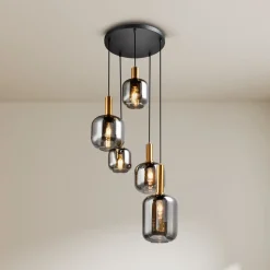 Näve Hengelampe Fumo, røykglass, 5 lyskilder, sirkel| Pendellamper