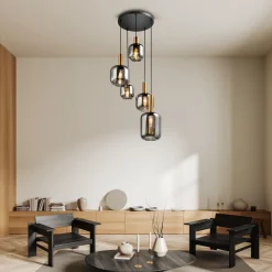 Näve Hengelampe Fumo, røykglass, 5 lyskilder, sirkel| Pendellamper