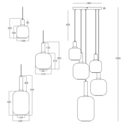 Näve Hengelampe Fumo, røykglass, 5 lyskilder, sirkel| Pendellamper