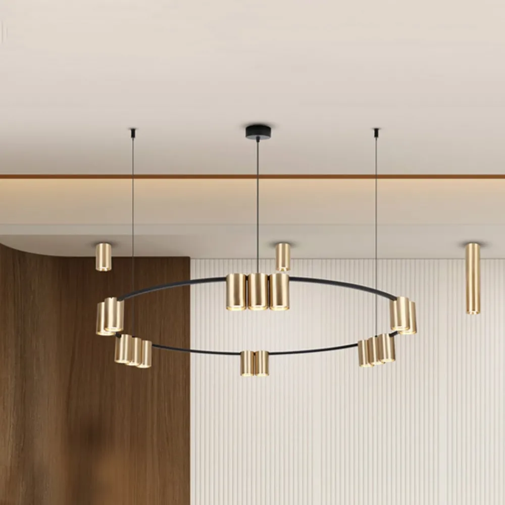 Eko-Light Hengelampe Genesis, aluminium, svart/gull, 15 x GU10, Ø 100 cm| Pendellamper