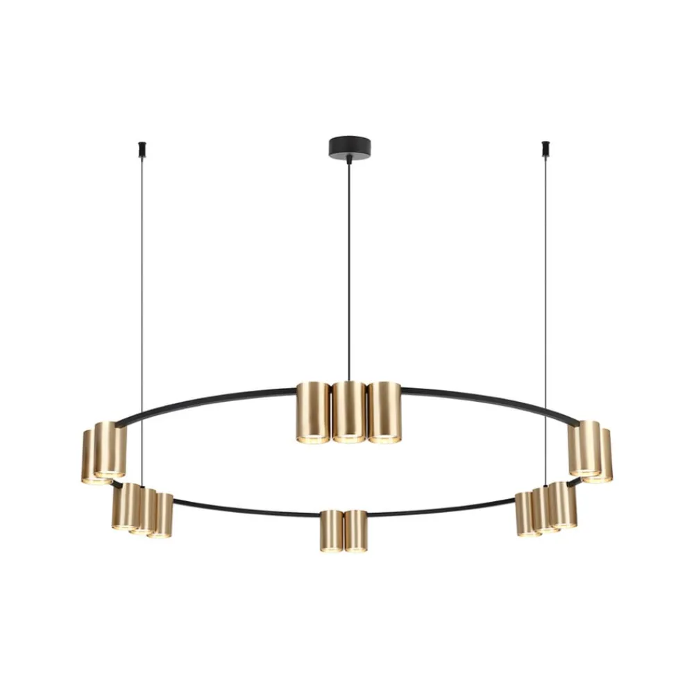 Eko-Light Hengelampe Genesis, aluminium, svart/gull, 15 x GU10, Ø 100 cm| Pendellamper