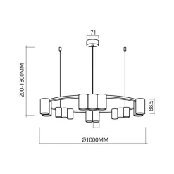 Eko-Light Hengelampe Genesis, aluminium, svart/gull, 15 x GU10, Ø 100 cm| Pendellamper