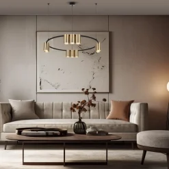 Eko-Light Hengelampe Genesis, aluminium, svart/gull, 10 x GU10, Ø 60 cm| Kontorbelysning