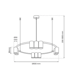 Eko-Light Hengelampe Genesis, aluminium, svart/gull, 10 x GU10, Ø 60 cm| Kontorbelysning
