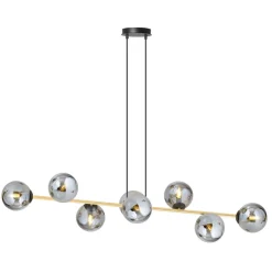 Euluna Hengelampe Glassy, 8 lyskilder, svart/gull/grafitt| Pendellamper