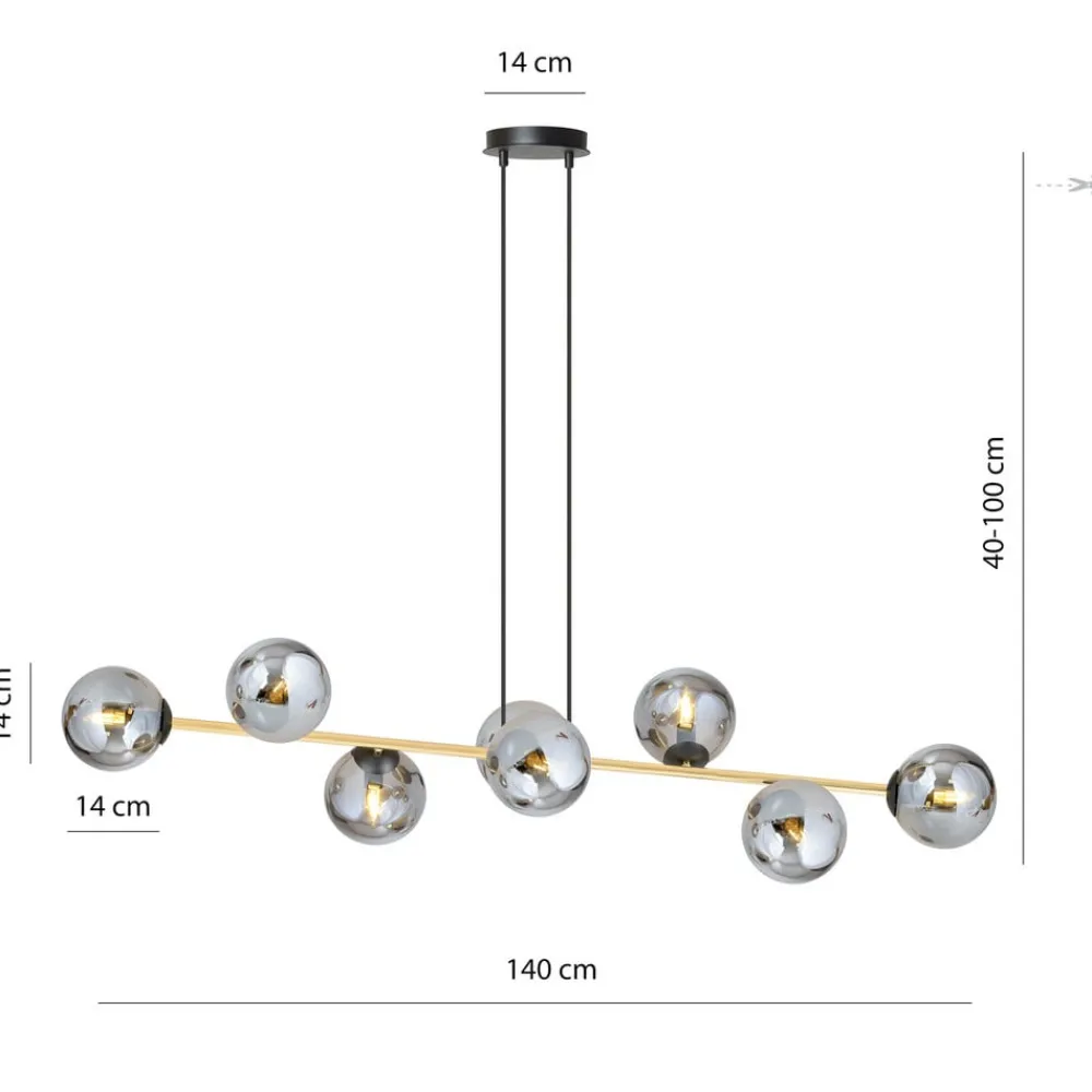 Euluna Hengelampe Glassy, 8 lyskilder, svart/gull/grafitt| Pendellamper
