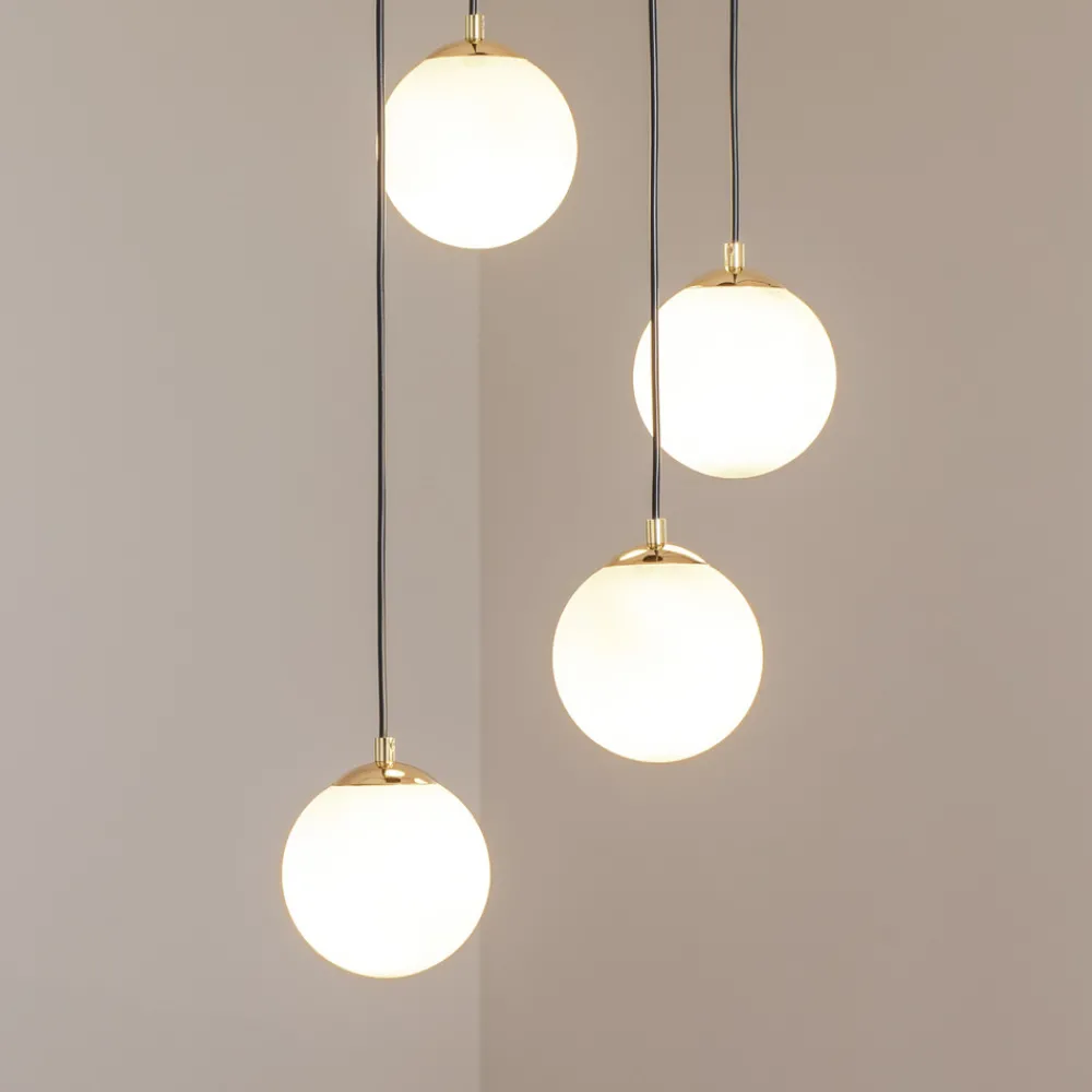 Euluna Hengelampe Glassy, 4 lyskilder, rund, svart/opal Clearance