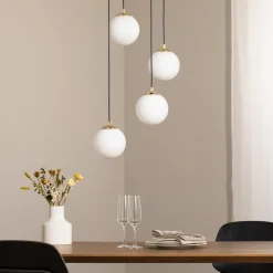 Euluna Hengelampe Glassy, 4 lyskilder, rund, svart/opal Clearance