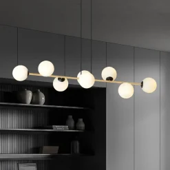 Euluna Hengelampe Glassy, 8 lyskilder, svart/gull/opal| Pendellamper