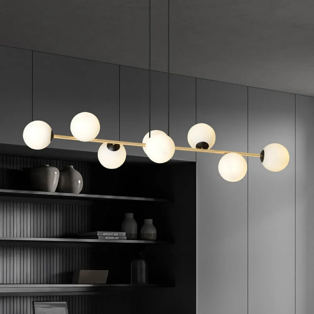 Euluna Hengelampe Glassy, 8 lyskilder, svart/gull/opal| Pendellamper