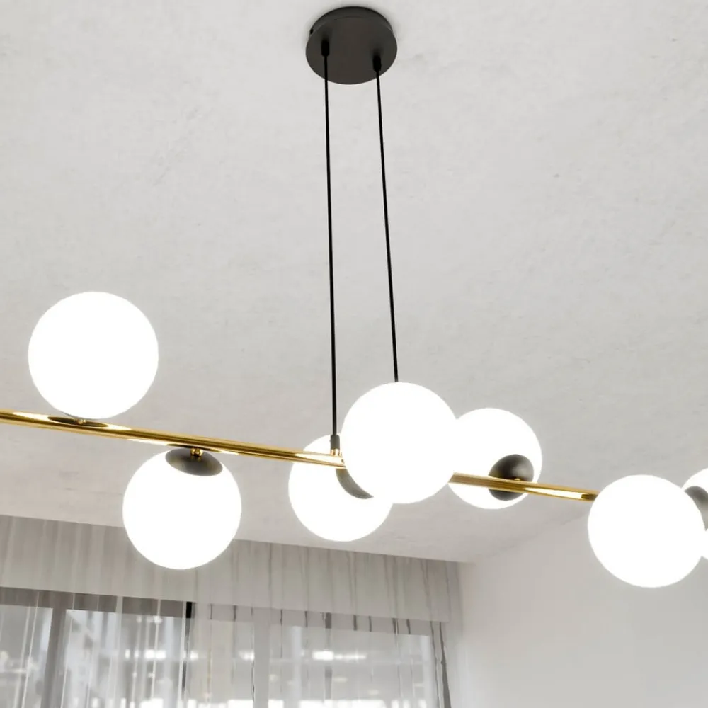 Euluna Hengelampe Glassy, 8 lyskilder, svart/gull/opal| Pendellamper