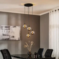 EMIBIG LIGHTING Hengelampe Glassy, 4 lyskilder, svart, grafitt, glass, E14| Pendellamper