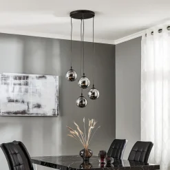 EMIBIG LIGHTING Hengelampe Glassy, 4 lyskilder, svart, grafitt, glass, E14| Pendellamper