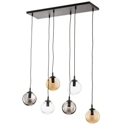 EMIBIG LIGHTING Hengelampe Glassy, 6 lyskilder, grafitt/amber/klar, glass, 75 cm| Pendellamper