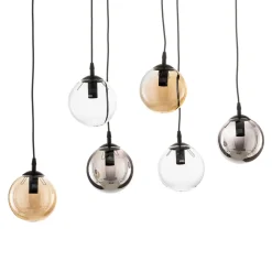 EMIBIG LIGHTING Hengelampe Glassy, 6 lyskilder, grafitt/amber/klar, glass, 75 cm| Pendellamper