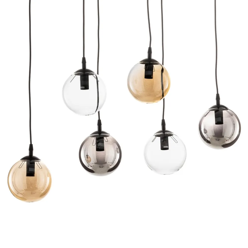 EMIBIG LIGHTING Hengelampe Glassy, 6 lyskilder, grafitt/amber/klar, glass, 75 cm| Pendellamper