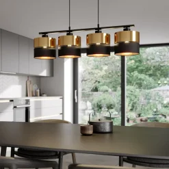 TK Lighting Hengelampe Hilton, svart/gull, 4 lyskilder Hot