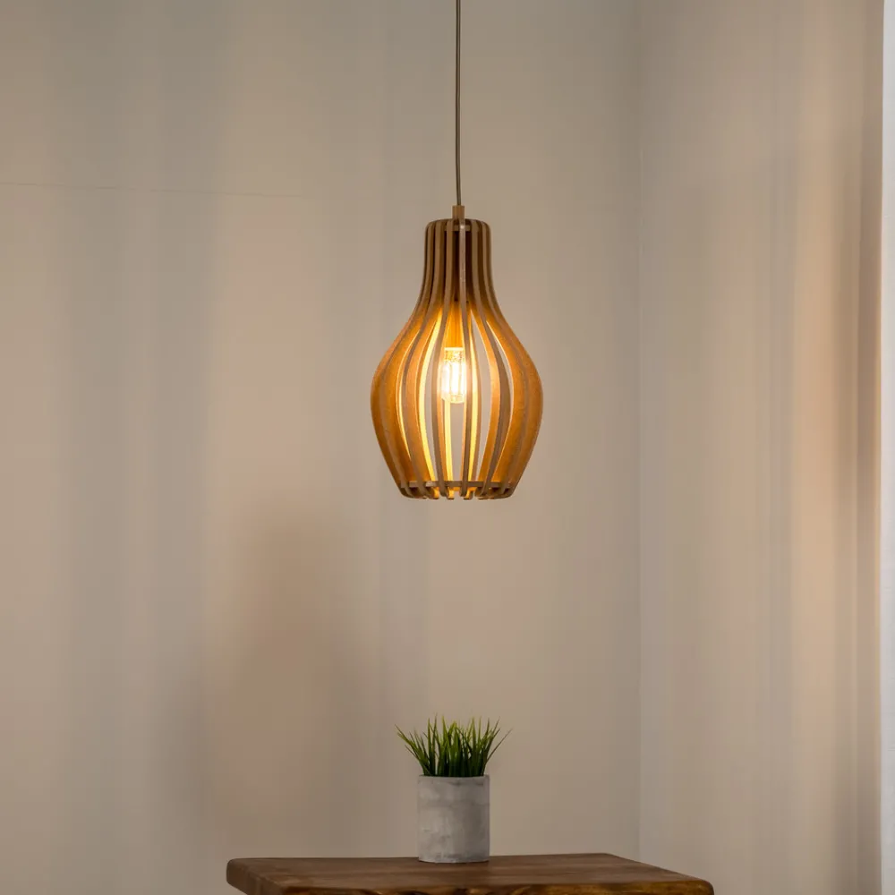 Nowodvorski Lighting Hengelampe Ika IA med skjerm av trelameller Ø24cm Clearance