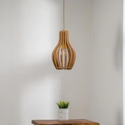 Nowodvorski Lighting Hengelampe Ika IA med skjerm av trelameller Ø24cm Clearance