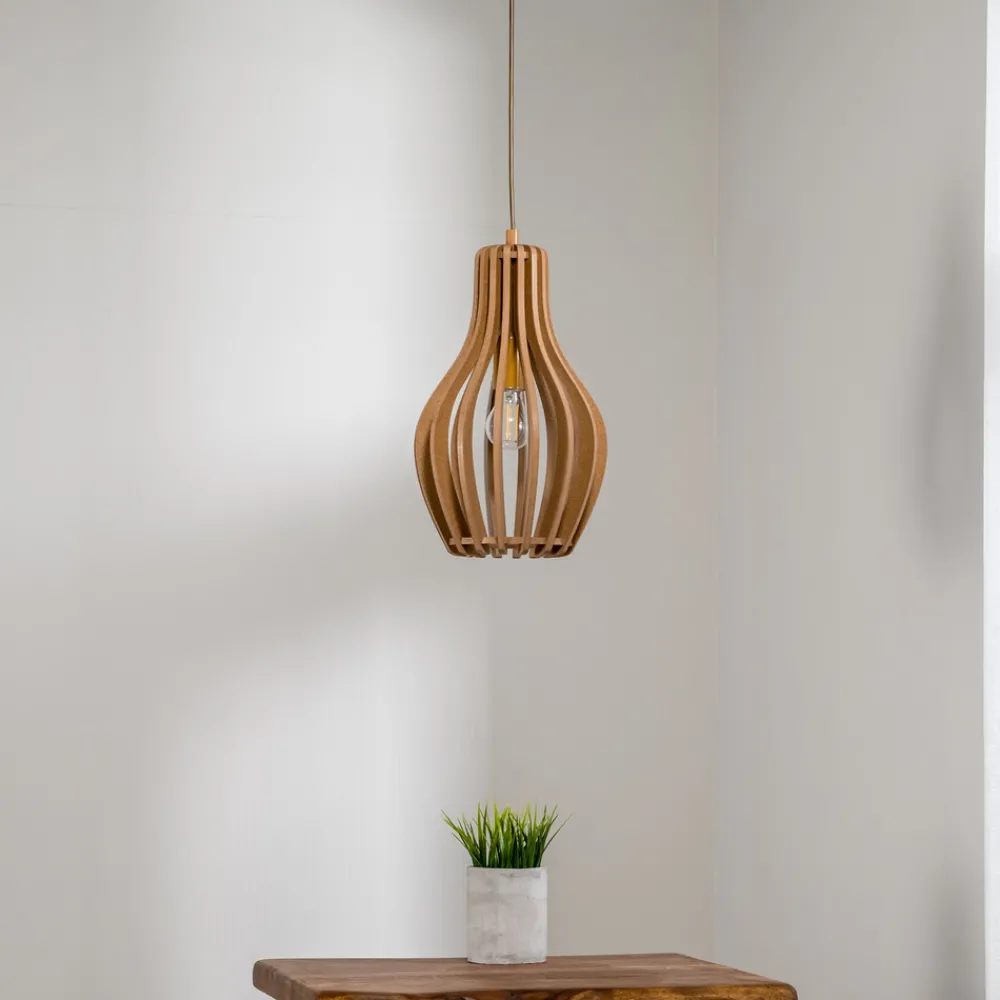 Nowodvorski Lighting Hengelampe Ika IA med skjerm av trelameller Ø24cm Clearance