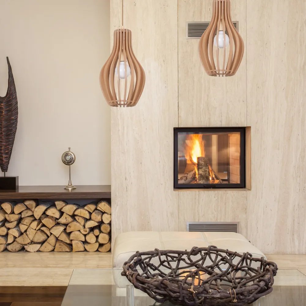 Nowodvorski Lighting Hengelampe Ika IA med skjerm av trelameller Ø24cm Clearance