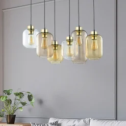 TK Lighting Hengelampe Marco Brown, 6 lyskilder, klar/brun Discount