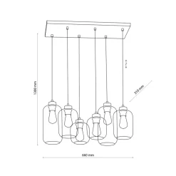 TK Lighting Hengelampe Marco Brown, 6 lyskilder, klar/brun Discount