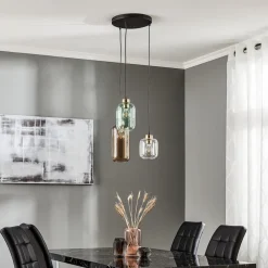 TK Lighting Hengelampe Marco Green, 3 lyskilder klar/grønn/brun New