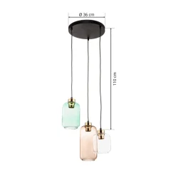 TK Lighting Hengelampe Marco Green, 3 lyskilder klar/grønn/brun New