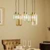 TK Lighting Hengelampe Marco Green, 6 lyskilder klar/grønn/brun| Pendellamper