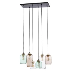 TK Lighting Hengelampe Marco Green, 6 lyskilder klar/grønn/brun| Pendellamper