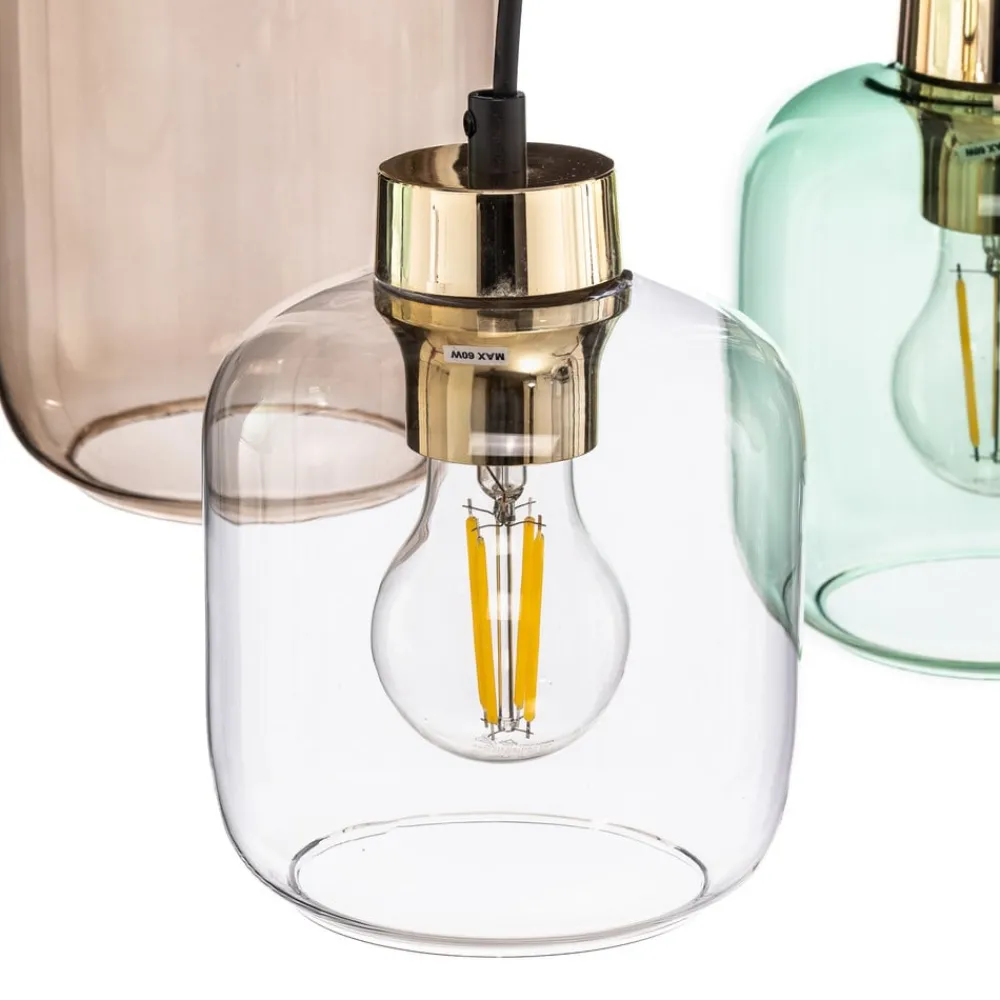 TK Lighting Hengelampe Marco Green, 6 lyskilder klar/grønn/brun| Pendellamper