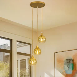 Eko-Light Hengelampe Monte, 3 lyskilder, rund, gull