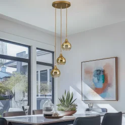 Eko-Light Hengelampe Monte, 3 lyskilder, rund, gull