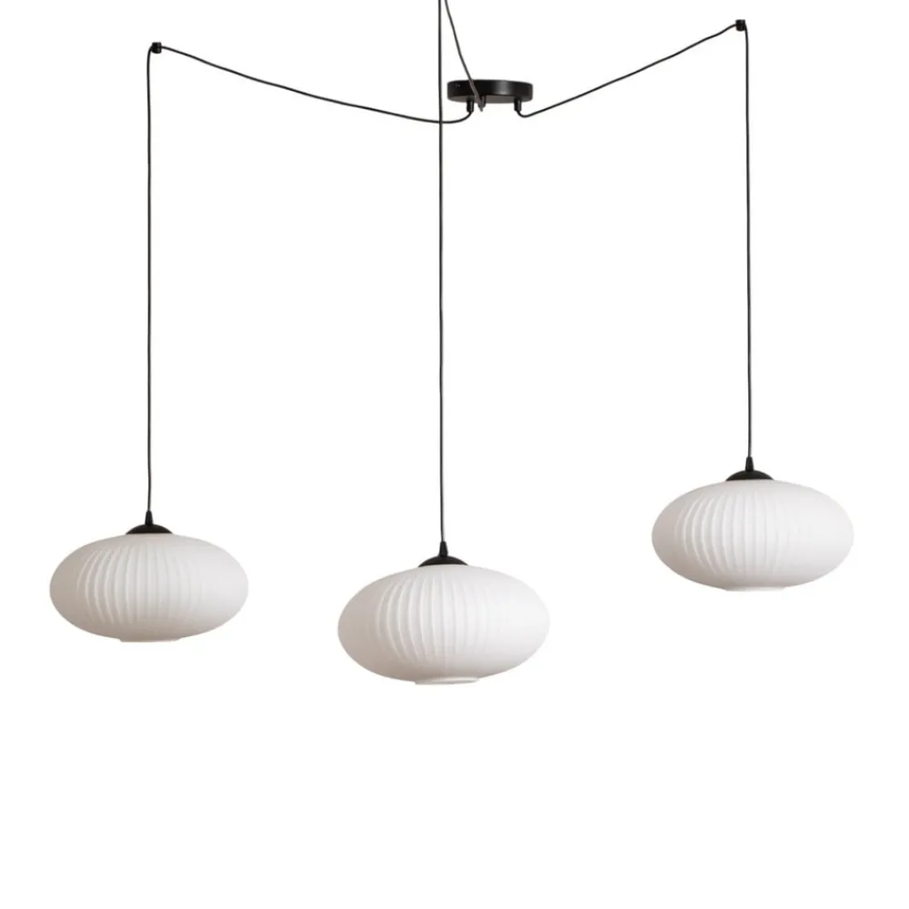 EMIBIG LIGHTING Hengelampe Origo, opal/svart, desentralisert, glass, 3 lyskilder.| Pendellamper