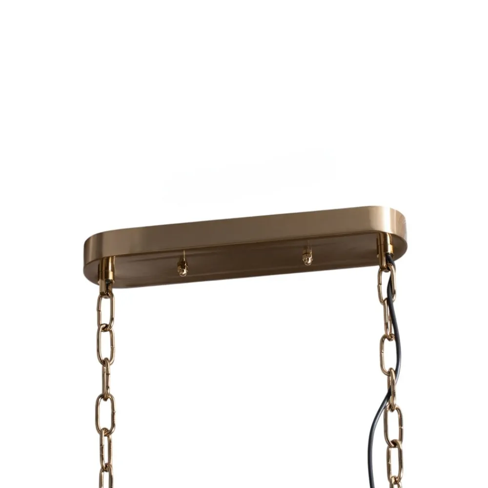 Lucea Hengelampe Orvin, messing antikk 96x30 cm glass/metall 16-lys.| Pendellamper