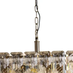 Lucea Hengelampe Orvin, messing antikk 96x30 cm glass/metall 16-lys.| Pendellamper