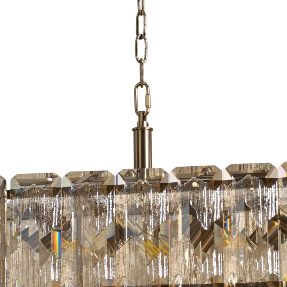 Lucea Hengelampe Orvin, messing antikk 96x30 cm glass/metall 16-lys.| Pendellamper