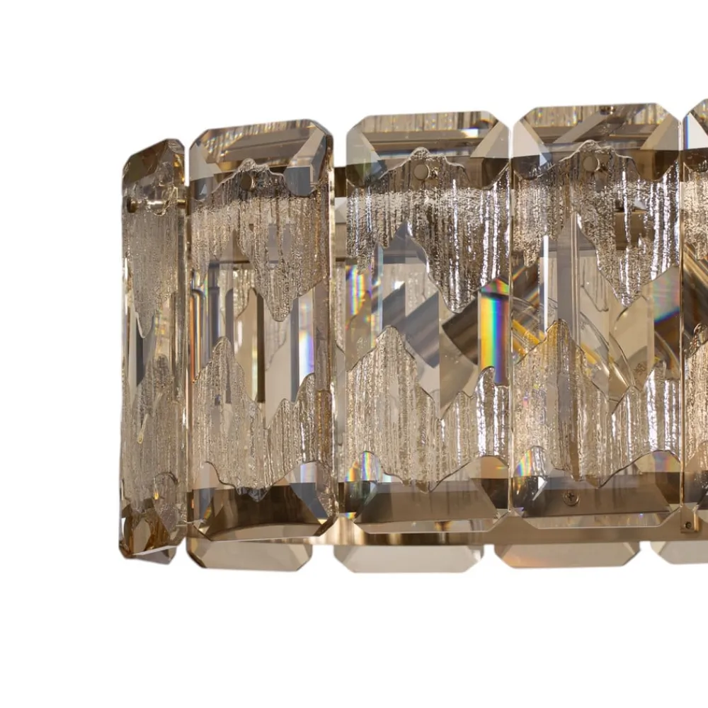 Lucea Hengelampe Orvin, messing antikk 96x30 cm glass/metall 16-lys.| Pendellamper