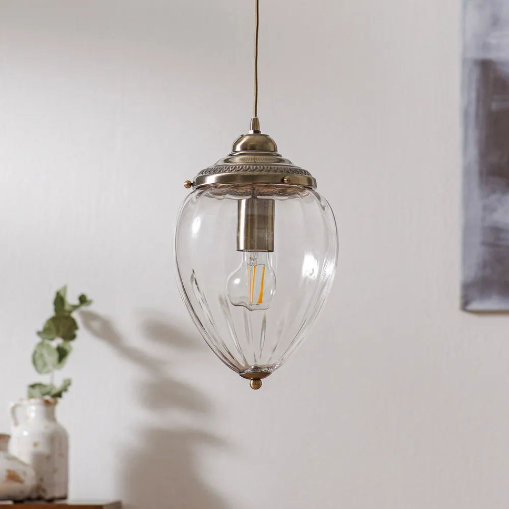 Searchlight Hengelampe Pineapple, messing antikk Discount