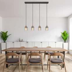 Globo Hengelampe Reid, 4 lyskilder, svart/røyk| Pendellamper