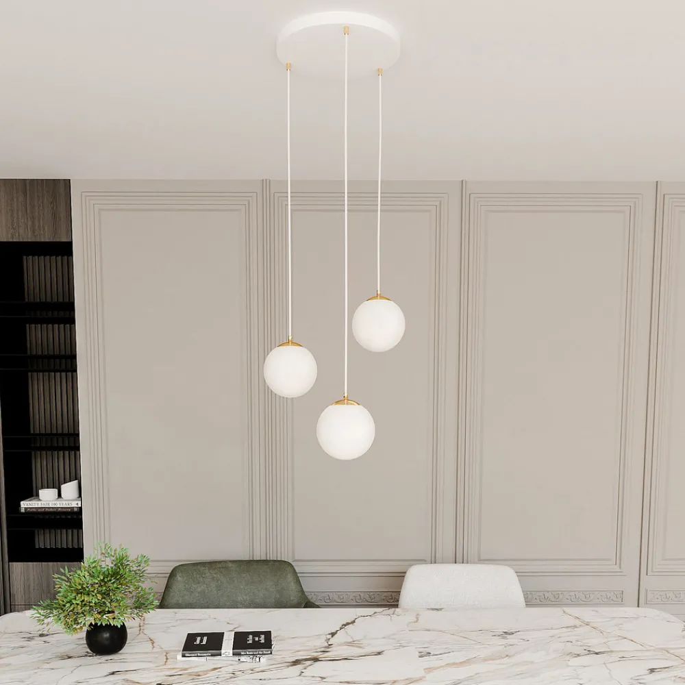 EMIBIG LIGHTING Hengelampe Royal, 3 lyskilder, opalvit/hvit, glass, E14 Hot