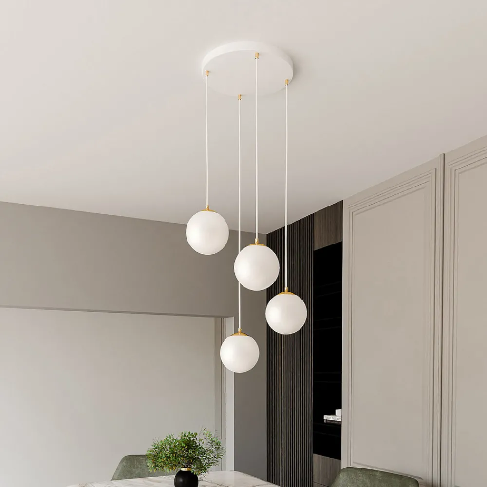 EMIBIG LIGHTING Hengelampe Royal, 4 lyskilder, opalvit/hvit, glass, E14 Outlet