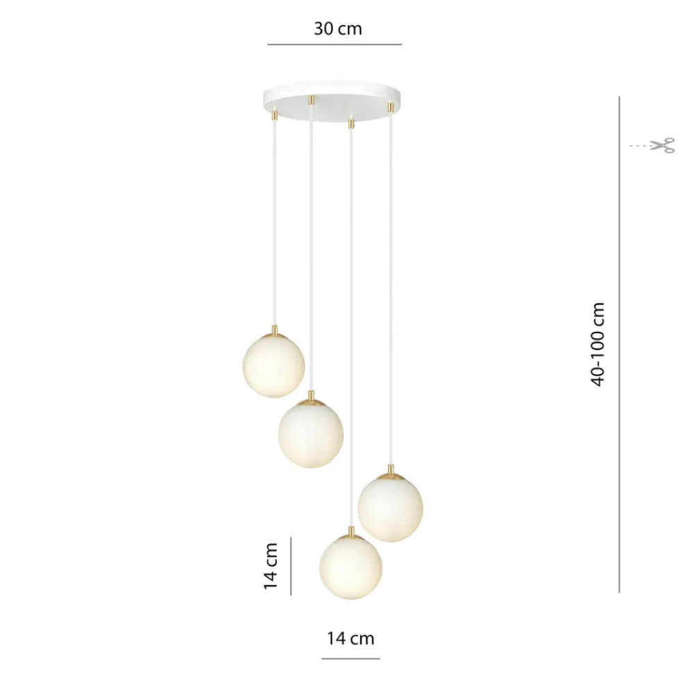 EMIBIG LIGHTING Hengelampe Royal, 4 lyskilder, opalvit/hvit, glass, E14 Outlet