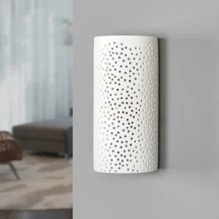 Lindby Hullmønstervegglampe Jiru av hvit gips| Design- Og Hotellbelysning|Led-Innendørs