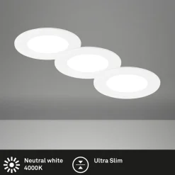 Briloner Innfellingslampe Jeft, Ø 9 cm, hvit, sett med 3 stk, av/på, fast| Downlights