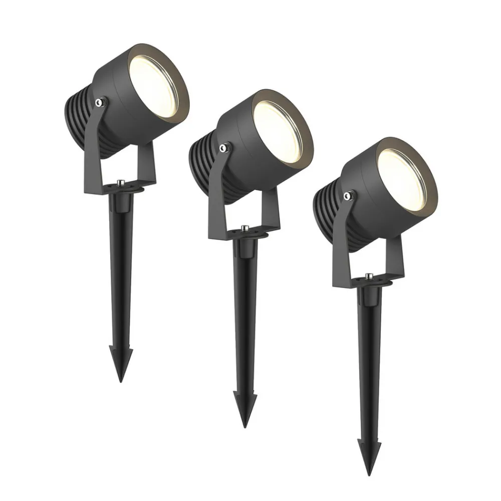 Lucande Irina utendørs LED-spot, sett med 3 stk, jordspyd, støpsel, grå Online