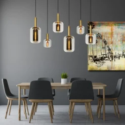 Lucide Joanet hengelampe, røykgrå/svart, glass, 132 cm lang Outlet