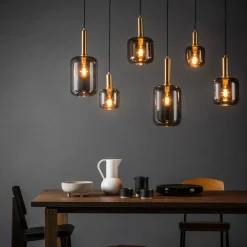 Lucide Joanet hengelampe, røykgrå/svart, glass, 132 cm lang Outlet