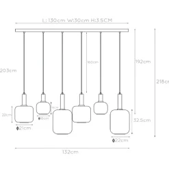 Lucide Joanet hengelampe, røykgrå/svart, glass, 132 cm lang Outlet